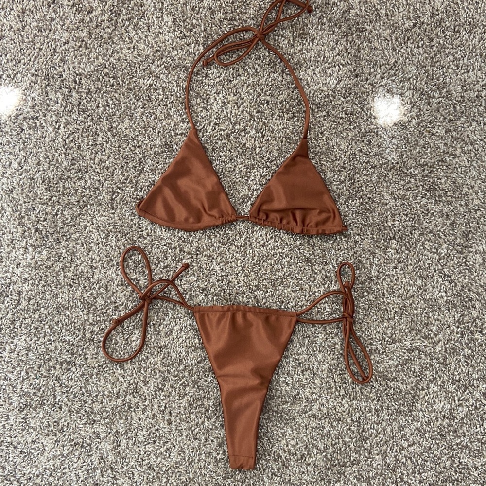 NWOT: Brown Satin Thong Bikini